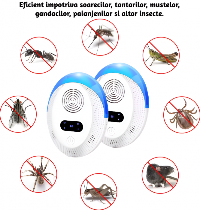 Set cu 2 Aparate profesionale cu ultrasunete CLAUSTEEL, anti rozatoare, anti sobolani, anti insecte, frecventa 20kHz-65kHz, afisaj digital, acoperire 360°, raza 220 MP, Alb [4]