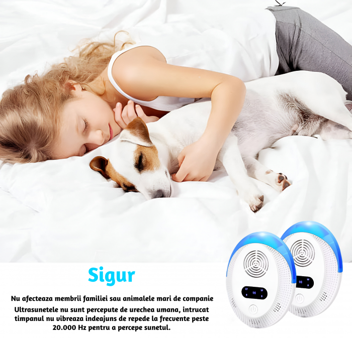 Set cu 2 Aparate profesionale cu ultrasunete CLAUSTEEL, anti rozatoare, anti sobolani, anti insecte, frecventa 20kHz-65kHz, afisaj digital, acoperire 360°, raza 220 MP, Alb [6]