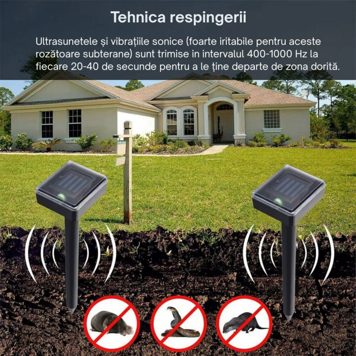 Set cu doua aparate cu ultrasunetele si panou solar profesionale CLAUSTEEL, 2in1 cu vibratii subterane impotriva cartitelor, rozatoarelor, sobolanilor, serpilor, reptilelor, acoperire 360 de grade pe [7]