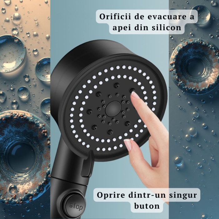 Set de Dus inteligent cu afisaj digital al temperaturii, Cap de dus de inalta presiune cu Suport si Furtun incluse si 5 moduri de functionare, negru [6]