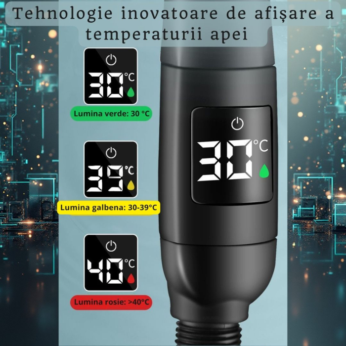 Set de Dus inteligent cu afisaj digital al temperaturii, Cap de dus de inalta presiune cu Suport si Furtun incluse si 5 moduri de functionare, negru [3]