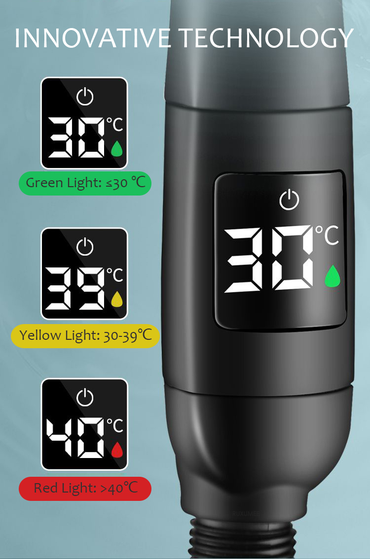 Set de Dus inteligent cu afisaj digital al temperaturii, Cap de dus de inalta presiune cu Suport si Furtun incluse si 5 moduri de functionare, negru [2]