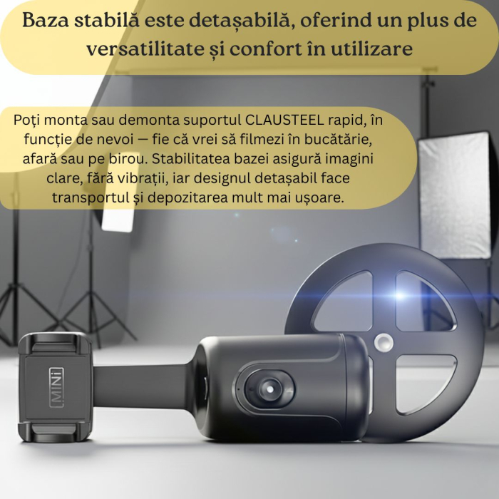 Suport inteligent de telefon, rotativ 360°, profesional, cu urmarire automata a fetei si telecomanda bluetooth, ideal pentru Vlog, Tik Tok, Streaming, Negru [5]