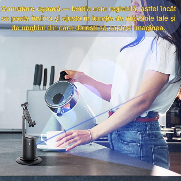 Suport inteligent de telefon, rotativ 360°, profesional, cu urmarire automata a fetei si telecomanda bluetooth, ideal pentru Vlog, Tik Tok, Streaming, Negru [4]