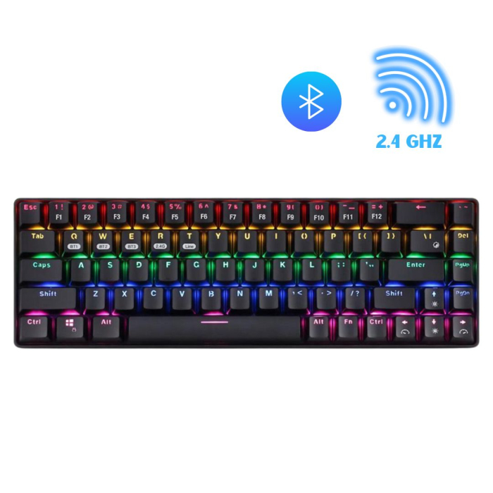 Tastatura Mecanica Wireless 2.4Ghz CLAUSTEEL, 68 Taste, Bluetooth, 15M Range, Cablu, RGB, Functie Hot-Swap, Compatibila Mac/Windows/IOS/Android, Incarcare USB, Acumulator 3000 mAh, Neagra [1]