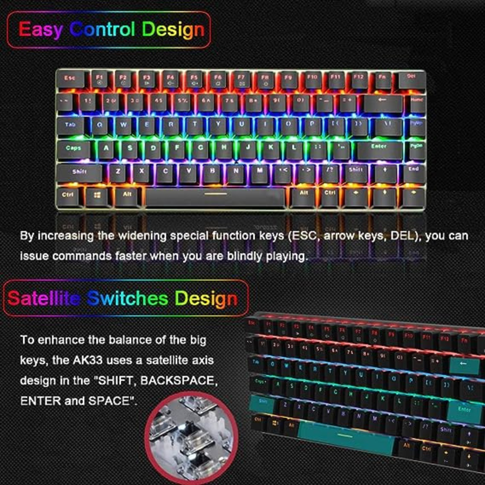 Tastatura Mecanica Wireless 2.4Ghz CLAUSTEEL, 68 Taste, Bluetooth, 15M Range, Cablu, RGB, Functie Hot-Swap, Compatibila Mac/Windows/IOS/Android, Incarcare USB, Acumulator 3000 mAh, Neagra [4]