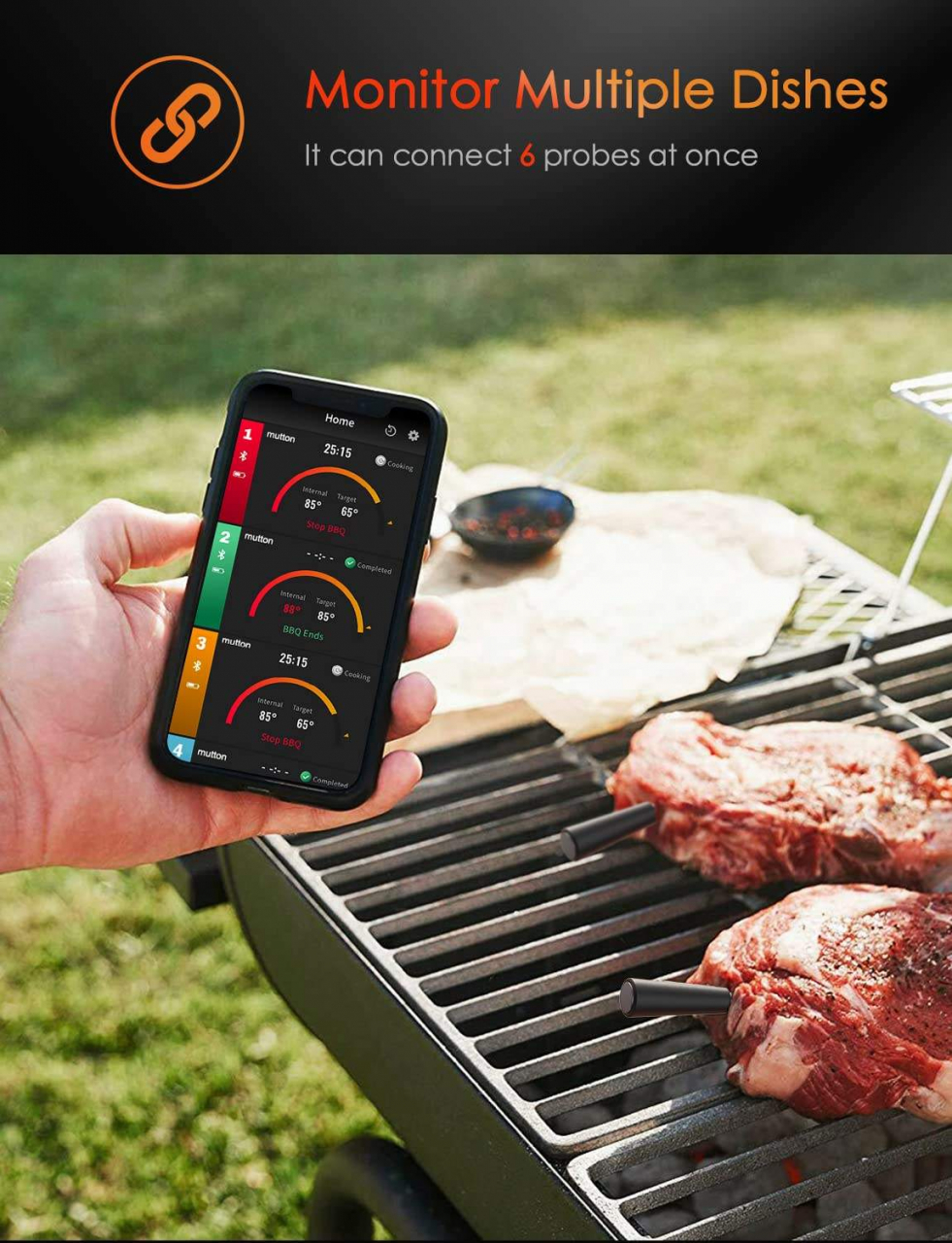 Termometru de bucatarie Profesional SMART CLAUSTEEL, Masurare a temperaturii Wireless, Bluetooth 5.2, Aplicatie compatibila IOS si Android, IP68, Rezistent la apa, Control de la distanta, Ideal pentru [2]