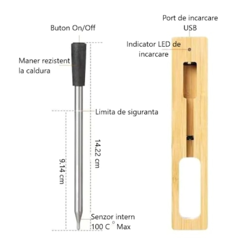 Termometru de bucatarie Profesional SMART CLAUSTEEL, Masurare a temperaturii Wireless, Bluetooth 5.2, Aplicatie compatibila IOS si Android, IP68, Rezistent la apa, Control de la distanta, Ideal pentru [10]