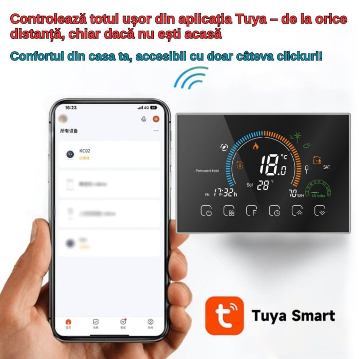 Termostat de Ambient CLAUSTEEL, Afisaj LCD color 4,8 inch, Wireless Touchscreen, Programare Saptamanala, Smart, Control de la Orice Distanta,  Afiseaza vremea si umiditate [2]