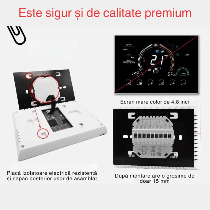 Termostat de Ambient CLAUSTEEL, Afisaj LCD color 4,8 inch, Wireless Touchscreen, Programare Saptamanala, Smart, Control de la Orice Distanta,  Afiseaza vremea si umiditate [9]