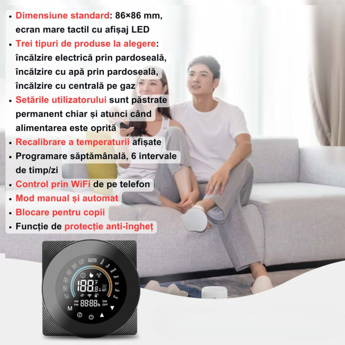Termostat de Ambient CLAUSTEEL, Design modern, Wireless, Programare Saptamanala, Smart, Control de la Orice Distanta, Compatibil cu Orice Centrala, Afisereaza temperatura si ora, Incastrabil [4]