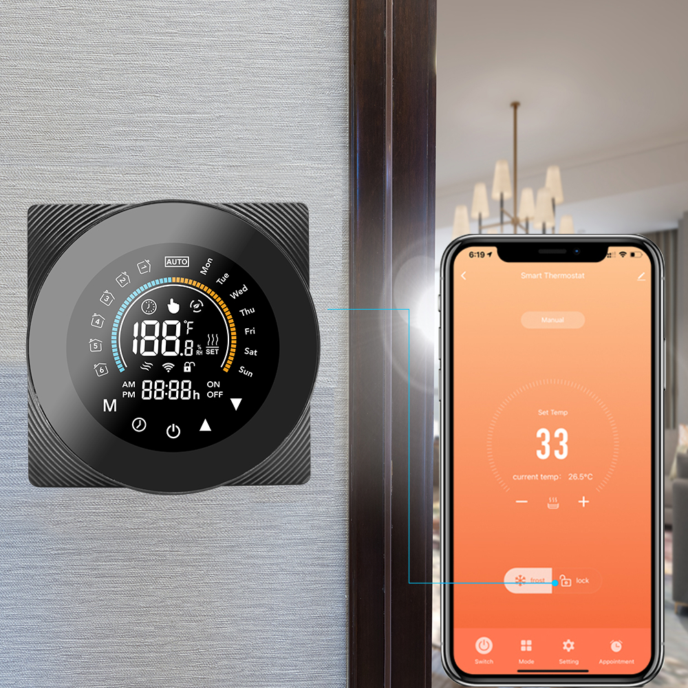 Termostat de Ambient CLAUSTEEL, Design modern, Wireless, Programare Saptamanala, Smart, Control de la Orice Distanta, Compatibil cu Orice Centrala, Afisereaza temperatura si ora, Incastrabil [2]