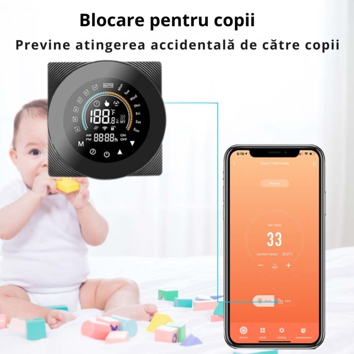 Termostat de Ambient CLAUSTEEL, Design modern, Wireless, Programare Saptamanala, Smart, Control de la Orice Distanta, Compatibil cu Orice Centrala, Afisereaza temperatura si ora, Incastrabil [6]