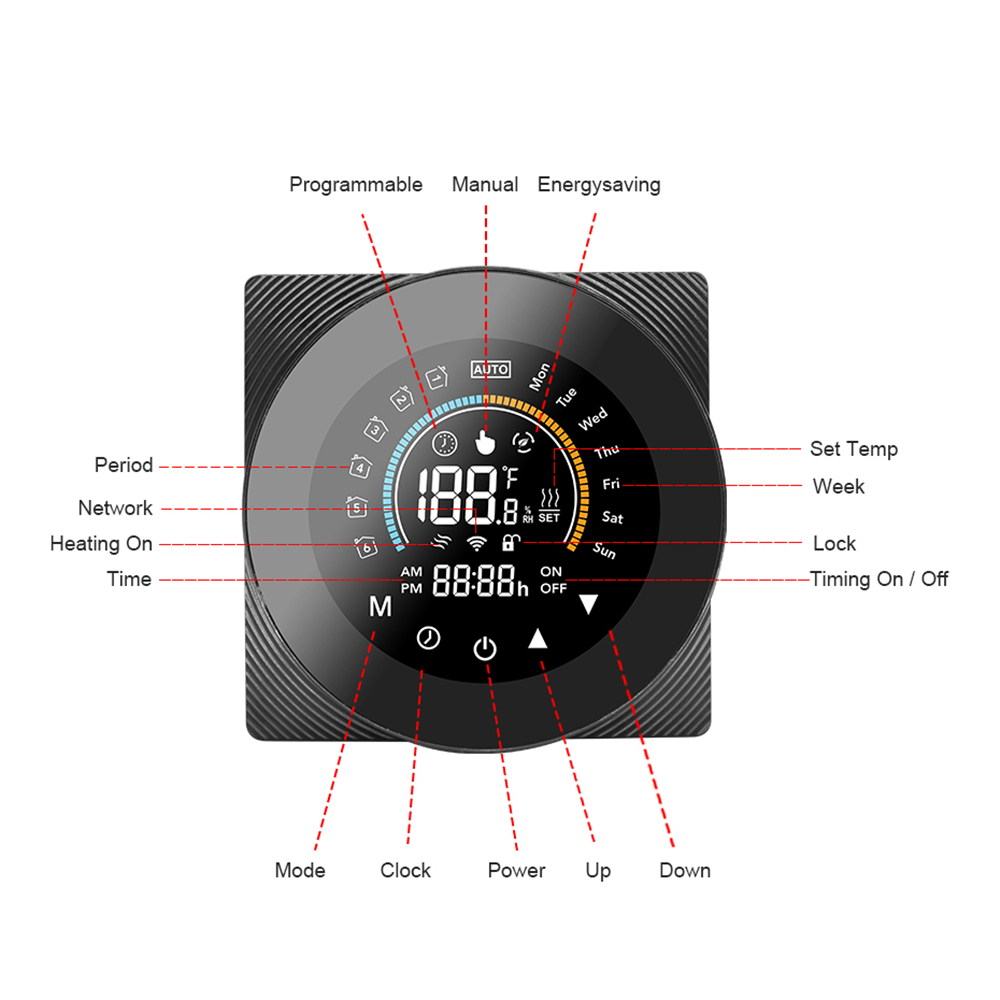 Termostat de Ambient CLAUSTEEL, Design modern, Wireless, Programare Saptamanala, Smart, Control de la Orice Distanta, Compatibil cu Orice Centrala, Afisereaza temperatura si ora, Incastrabil [6]