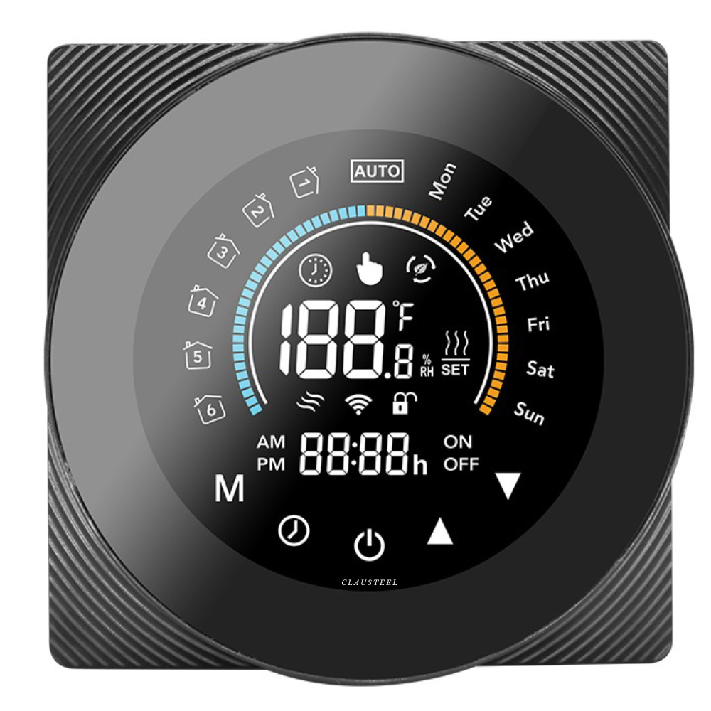 Termostat de Ambient CLAUSTEEL, Design modern, Wireless, Programare Saptamanala, Smart, Control de la Orice Distanta, Compatibil cu Orice Centrala, Afisereaza temperatura si ora, Incastrabil [1]
