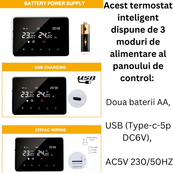 Termostat de Ambient CLAUSTEEL ME98, Wireless Touchscreen, Programare Saptamanala, Smart, Control de la Orice Distanta a Temperaturii Prin Internet/Telefon, Compatibil cu Orice Centrala, Incastrabil s [9]