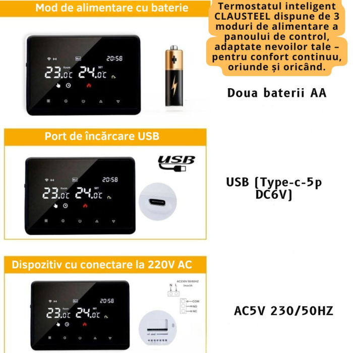 Termostat de Ambient CLAUSTEEL ME98, Wireless Touchscreen, Programare Saptamanala, Smart, Control de la Orice Distanta a Temperaturii Prin Internet/Telefon, Compatibil cu Orice Centrala, Incastrabil s [7]