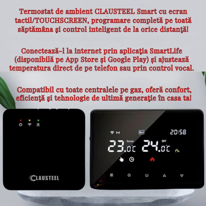 Termostat de Ambient CLAUSTEEL ME98, Wireless Touchscreen, Programare Saptamanala, Smart, Control de la Orice Distanta a Temperaturii Prin Internet/Telefon, Compatibil cu Orice Centrala, Incastrabil s [4]