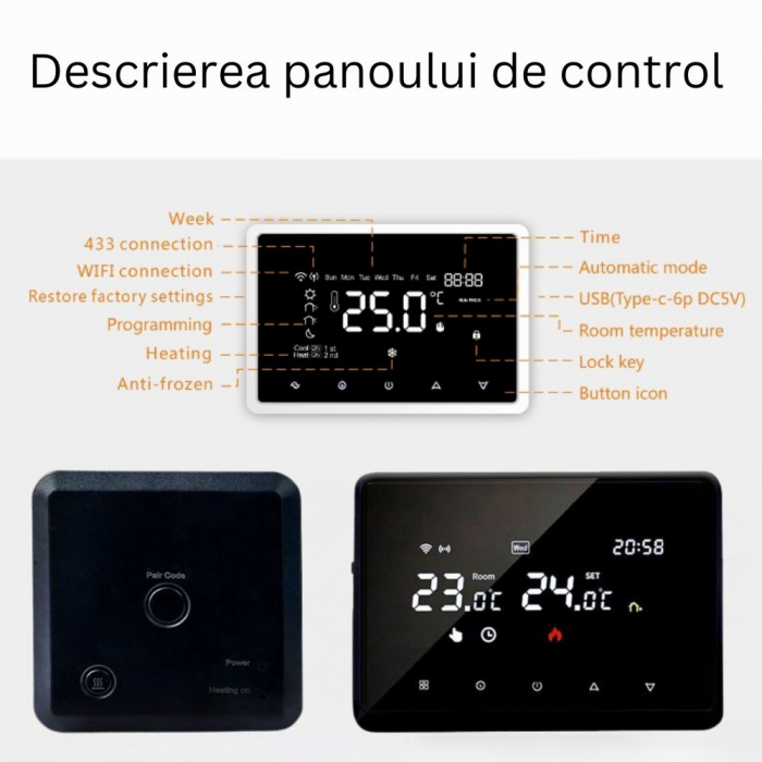 Termostat de Ambient CLAUSTEEL ME98, Wireless Touchscreen, Programare Saptamanala, Smart, Control de la Orice Distanta a Temperaturii Prin Internet/Telefon, Compatibil cu Orice Centrala, Incastrabil s [3]