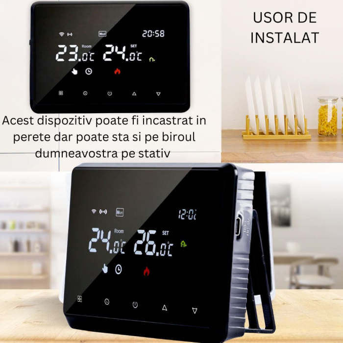 Termostat de Ambient CLAUSTEEL ME98, Wireless Touchscreen, Programare Saptamanala, Smart, Control de la Orice Distanta a Temperaturii Prin Internet/Telefon, Compatibil cu Orice Centrala, Incastrabil s [2]