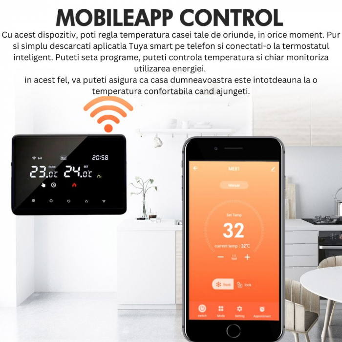 Termostat de Ambient CLAUSTEEL ME98, Wireless Touchscreen, Programare Saptamanala, Smart, Control de la Orice Distanta a Temperaturii Prin Internet/Telefon, Compatibil cu Orice Centrala, Incastrabil s [4]