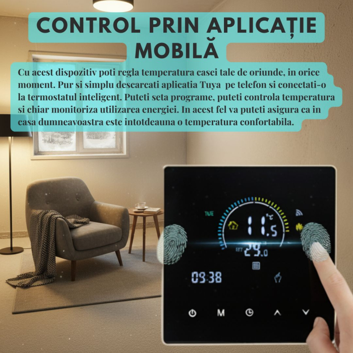 Termostat de Ambient CLAUSTEEL Wifi, Smart, Control de la distanta a temperaturii prin internet, Programare saptamanala, Compatibil cu orice centrala pe gaz, Incastrabil [3]