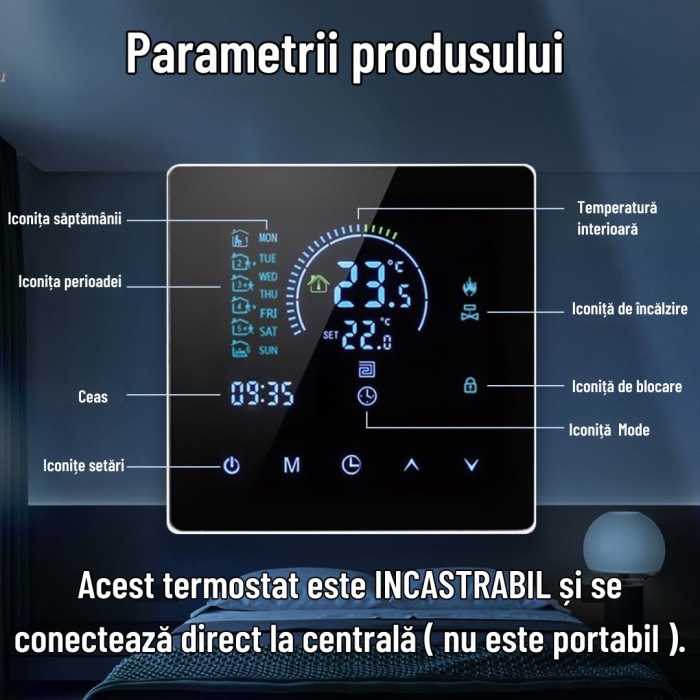 Termostat de Ambient CLAUSTEEL Wifi, Smart, Control de la distanta a temperaturii prin internet, Programare saptamanala, Compatibil cu orice centrala pe gaz, Incastrabil [7]