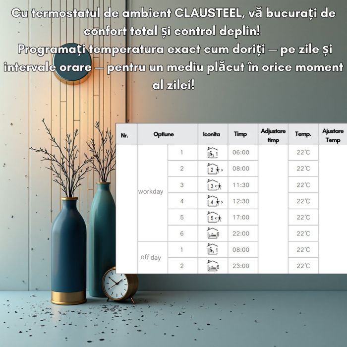Termostat de Ambient CLAUSTEEL Wifi, Smart, Control de la distanta a temperaturii prin internet, Programare saptamanala, Compatibil cu orice centrala pe gaz, Incastrabil [9]