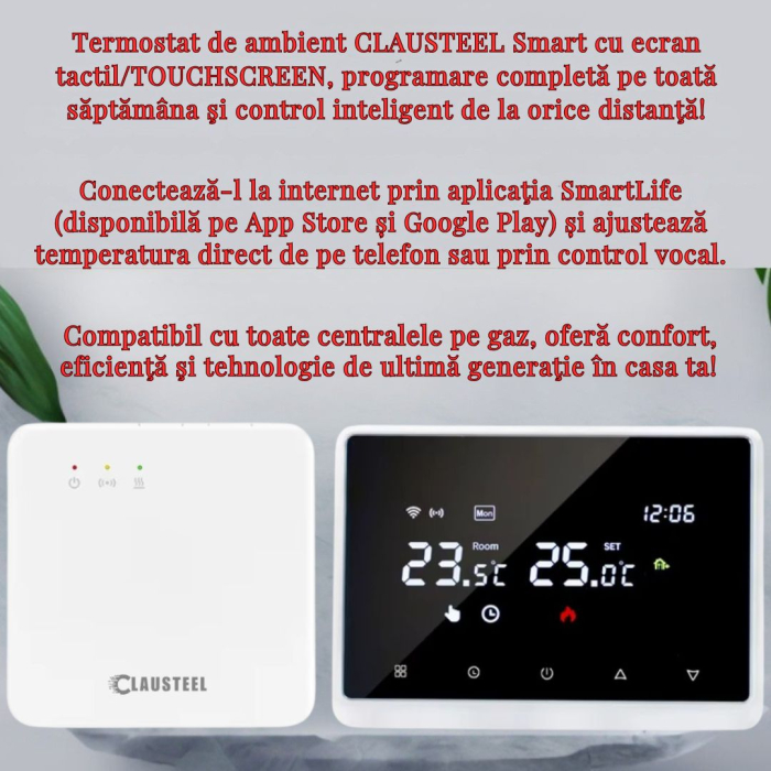 Termostat de Ambient, Wireless Touchscreen, Programare Saptamanala, Smart, Control de la Orice Distanta a Temperaturii Prin Internet/Telefon, Compatibil cu Orice Centrala pe gaz, Incastrabil sau pe Su [4]