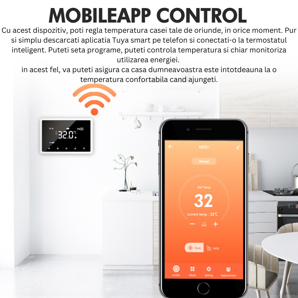 Termostat de Ambient, Wireless Touchscreen, Programare Saptamanala, Smart, Control de la Orice Distanta a Temperaturii Prin Internet/Telefon, Compatibil cu Orice Centrala pe gaz, Incastrabil sau pe Su [7]