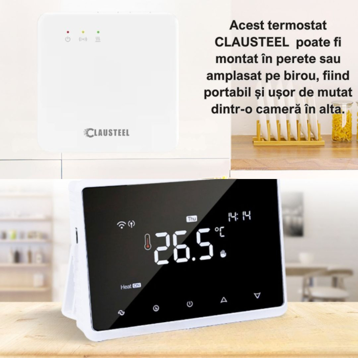 Termostat de Ambient, Wireless Touchscreen, Programare Saptamanala, Smart, Control de la Orice Distanta a Temperaturii Prin Internet/Telefon, Compatibil cu Orice Centrala pe gaz, Incastrabil sau pe Su [6]