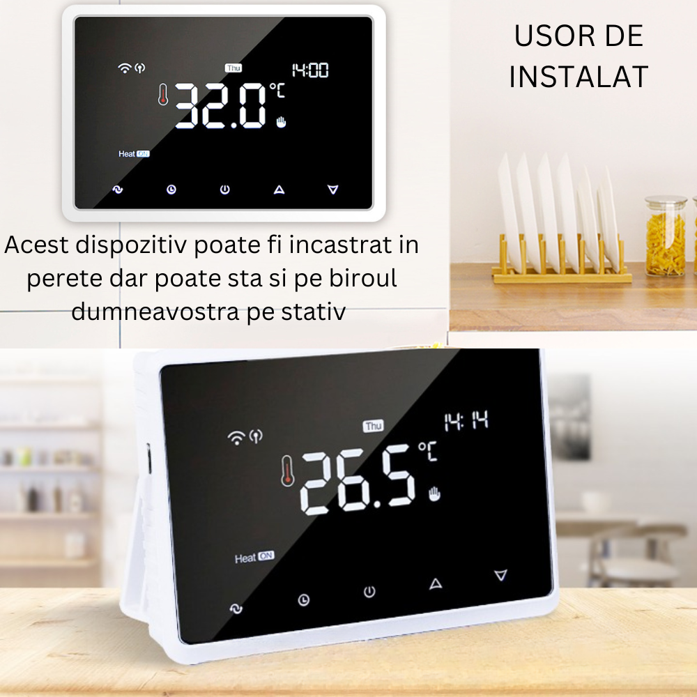 Termostat de Ambient, Wireless Touchscreen, Programare Saptamanala, Smart, Control de la Orice Distanta a Temperaturii Prin Internet/Telefon, Compatibil cu Orice Centrala pe gaz, Incastrabil sau pe Su [1]