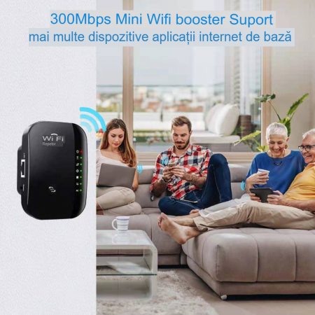 Amplificator de semnal Wireless CLAUSTEEL, Range Extender Retea WIFI cu Antene Incorporate, Transfer 300MBS, 2.4GHz, Conexiune WLAN, WPA2, WPA, WEP9, Functie WPS, Port LAN RJ-45, Negru [2]