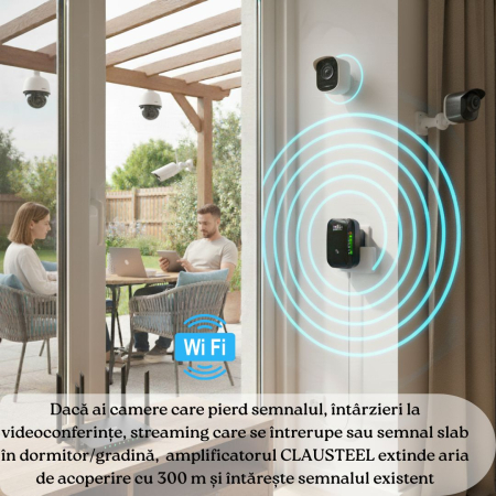 Amplificator de semnal Wireless CLAUSTEEL, Range Extender Retea WIFI cu Antene Incorporate, Transfer 300MBS, 2.4GHz, Conexiune WLAN, WPA2, WPA, WEP9, Functie WPS, Port LAN RJ-45, Negru [1]