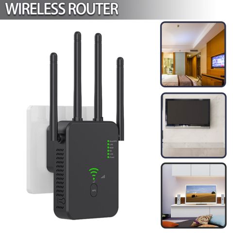 Amplificator Semnal Wireless CLAUSTEEL , Range Extender Retea WiFi 1200M ,3 functii Repeater, Mod AP si Router, Transfer 300MBs, 4 Antene, Retea 2.4 G/5G, Conexiune WEP, WPA si WPA2, Slot LAN, Negru [2]