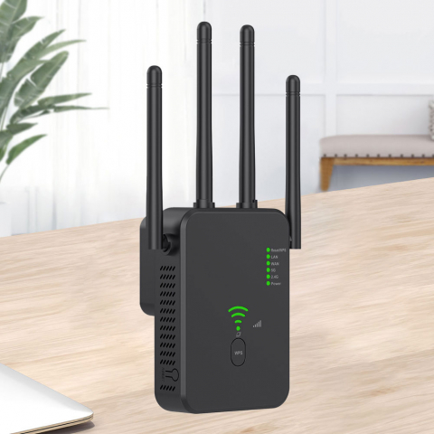 Amplificator Semnal Wireless CLAUSTEEL , Range Extender Retea WiFi 1200M ,3 functii Repeater, Mod AP si Router, Transfer 300MBs, 4 Antene, Retea 2.4 G/5G, Conexiune WEP, WPA si WPA2, Slot LAN, Negru [5]