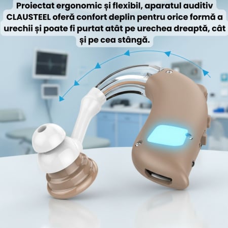 Aparat Auditiv Premium CLAUSTEEL, Reincarcabil, Acumulator incorporat, Carcasa de protectie si 4 adaptoare de ureche incluse, 3 Moduri de functionare, 4 Trepte de volum, Reduce Zgomotul de Fundal, Hip [2]