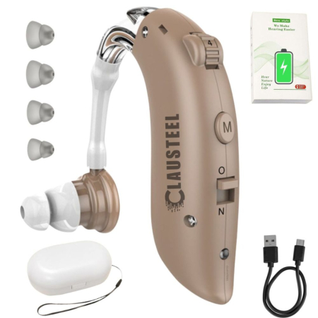 MEDICALE - Aparat auditiv premium CLAUSTEEL reincarcabil, reducere zgomot, 3 moduri, 4 nivele volum, pentru hipoacuzie usoara, medie si severa, cu accesorii incluse