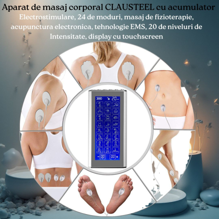 Aparat de masaj corporal cu acumulator, Electrostimulare, 24 de moduri, masaj de fizioterapie, acupunctura electronica, masaj pe tot corpul, tehnlogie EMS, 20 de nivele de Intensitate, display mare cu [1]