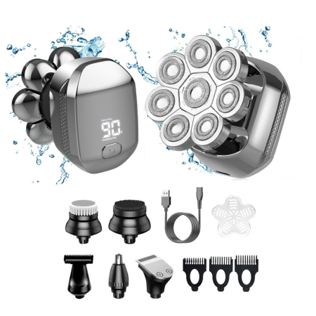 APARATE DE RAS - Aparat de ras Profesional CLAUSTEEL 8D pentru barbati, cu 8 lame, Accesorii 6 in 1, impermeabil IPX4, cu display LED, Kit profesional de ingrijire pentru barbati, Accesorii pentru barba si nas incluse