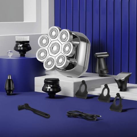 Aparat de ras Profesional CLAUSTEEL 8D pentru barbati, cu 8 lame, Accesorii 6 in 1, impermeabil IPX6, cu display LED, Kit profesional de ingrijire pentru barbati, Accesorii pentru barba si nas incluse [4]
