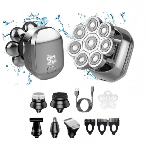 APARATE DE RAS - Aparat de ras Profesional CLAUSTEEL 8D pentru barbati, cu 8 lame, Accesorii 6 in 1, impermeabil IPX6, cu display LED, Kit profesional de ingrijire pentru barbati, Accesorii pentru barba si nas incluse