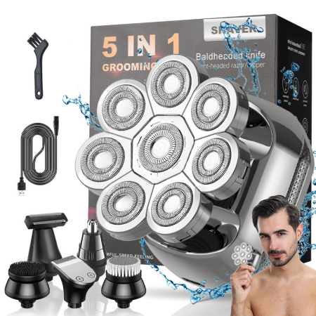 Aparat de ras Profesional CLAUSTEEL 8D pentru barbati, cu 8 lame, Accesorii 6 in 1, impermeabil IPX4, cu display LED, Kit profesional de ingrijire pentru barbati, Accesorii pentru barba si nas incluse [6]