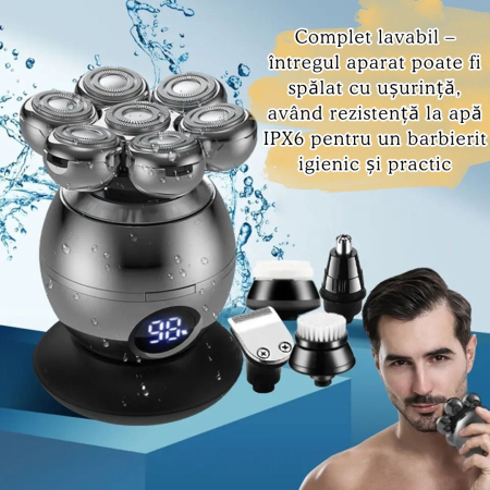 Aparat de ras Profesional CLAUSTEEL M2 pentru barbati, cu 7 lame, Accesorii 6 in 1, impermeabil IPX6, cu display LED, Kit profesional de ingrijire pentru barbati cu baza de incarcare Wireless, Accesor [4]