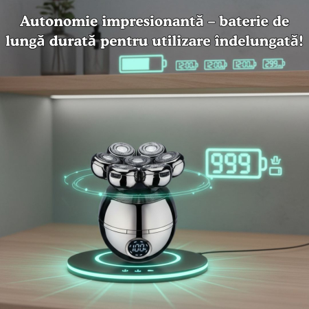 Aparat de ras Profesional CLAUSTEEL M2 pentru barbati, cu 7 lame, Accesorii 6 in 1, impermeabil IPX6, cu display LED, Kit profesional de ingrijire pentru barbati cu baza de incarcare Wireless, Accesor [3]