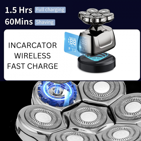 Aparat de ras Profesional CLAUSTEEL pentru barbati, cu 7 capete, Accesorii 6 in 1, impermeabil IPX6, cu display LED, Kit profesional de ingrijire pentru barbati cu baza de incarcare Wireless, trimmer [2]