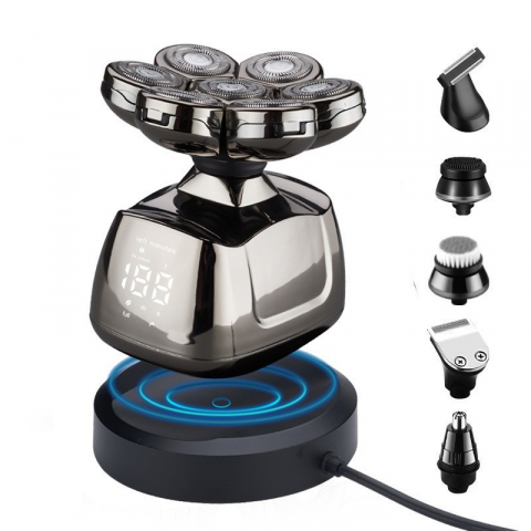APARATE DE RAS - Aparat de ras Profesional CLAUSTEEL pentru barbati, cu 7 capete, Accesorii 6 in 1, impermeabil IPX6, cu display LED, Kit profesional de ingrijire pentru barbati cu baza de incarcare Wireless, trimmer