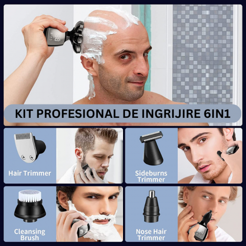 Aparat de ras Profesional CLAUSTEEL pentru barbati, cu 7 capete, Accesorii 6 in 1, impermeabil IPX6, cu display LED, Kit profesional de ingrijire pentru barbati cu baza de incarcare Wireless, trimmer [7]