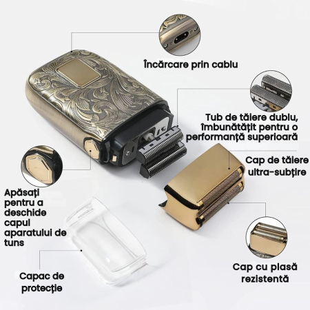 Aparat de ras profesional CLAUSTEEL RETRO pentru barbati, Acumulator incorporat 1400mAh, Incarcare USB, Portabil, Display digital,  7000RPM [7]