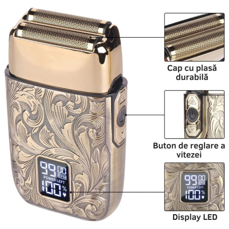 Aparat de ras profesional CLAUSTEEL RETRO pentru barbati, Acumulator incorporat 1400mAh, Incarcare USB, Portabil, Display digital,  7000RPM [4]